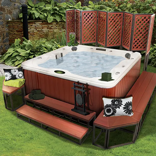 Cal spas hot tub surrounded by cal metro decor