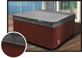 ClearWater Spas Hot Tub Cover Gray with Mahogany Cabinet Panels Rounded Corners