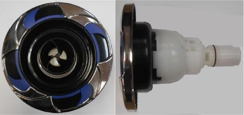 Quick Spa Parts - Hot Tub Jet Insert (5VTX) 5" Velocity Int VTX Directional Stainless Escutcheon, Blue Insert, Black Flange,  Black Eyeball (29950-011-400)