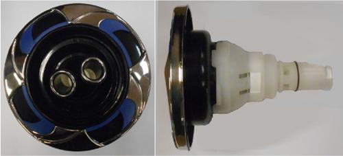 Quick Spa Parts - Hot Tub Jet Insert (5DR) 5" Velocity Int Double Roto Stainless Escutcheon, Blue Insert, Black Flange,  Black Eyeball with Stainless Nozzle Ring (29950-032-400)