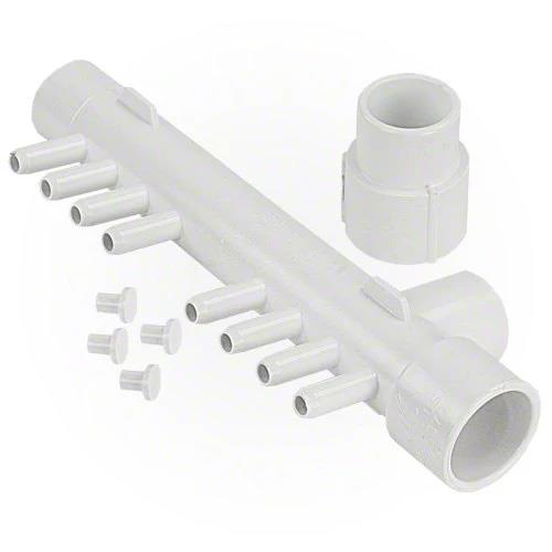 Quick Spa Parts – Hot Tub 8 BARB MANI TEE 1SPG X 1SCKT X 1SPG     3/8"B W/1"PLUG & 3/8PLUGS